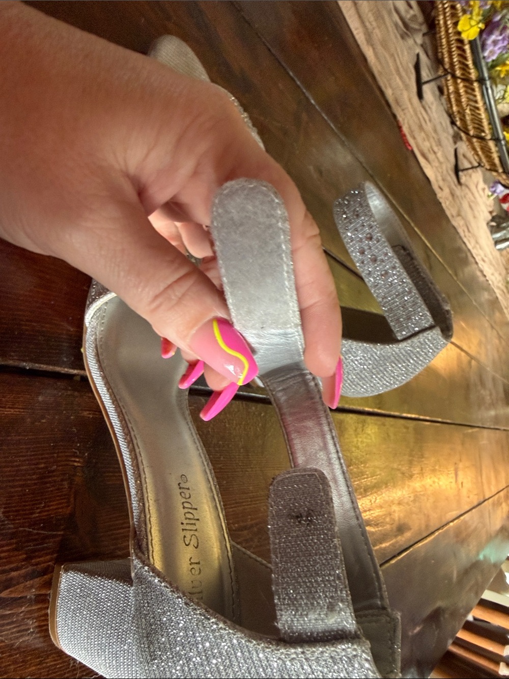 Girls' Silver Sparkle Block Heel Sandals with Ankle Strap - Picture 7 of 7